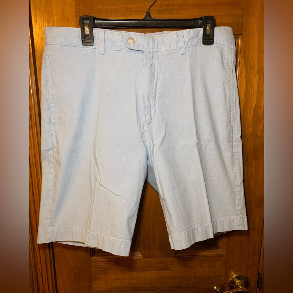 Cremieux Light Blue Subtle Plaid Cotton Chino Shorts Men’s 33 Waist
